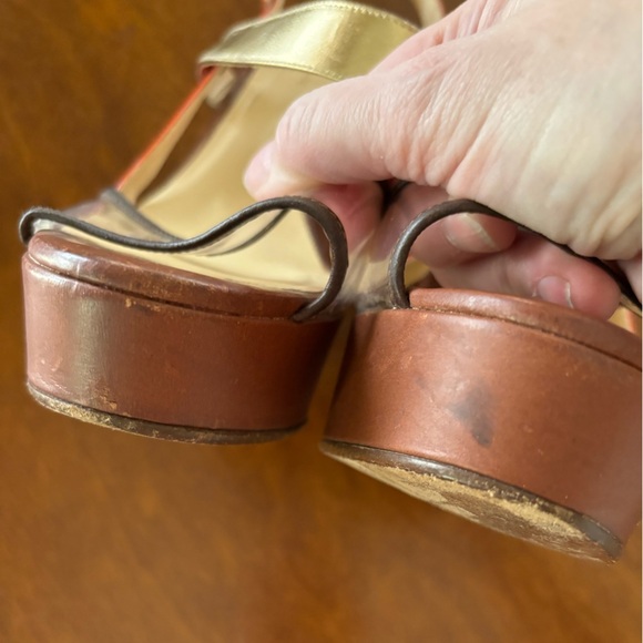 Kate Spade Platform Clear Orange Gold Brown Open Toe Heels - Picture 8 of 9